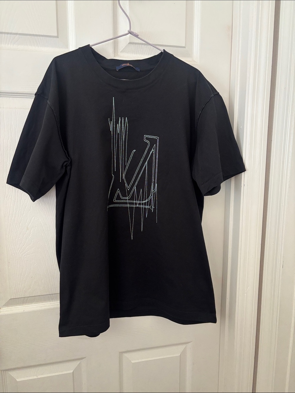 Louis Vuitton Black Short-Sleeve Tee with Subtle Iridescent LV Motif